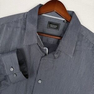 7Diamonds Melange Stretch Shirt Mens XL Grey Stripe Long Sleeve SMK-6788